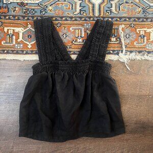 Everlane The Smocked Linen Cami Black Crop Tank Top S EUC